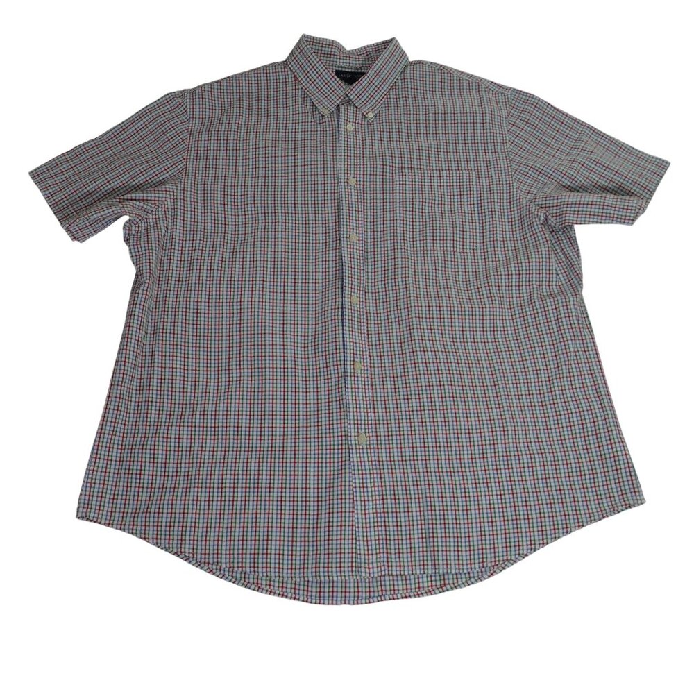 Lands End Button Down Plaid Seersucker Shirt Traditional Fit Size XL 17-17.5 - Picture 2 of 10
